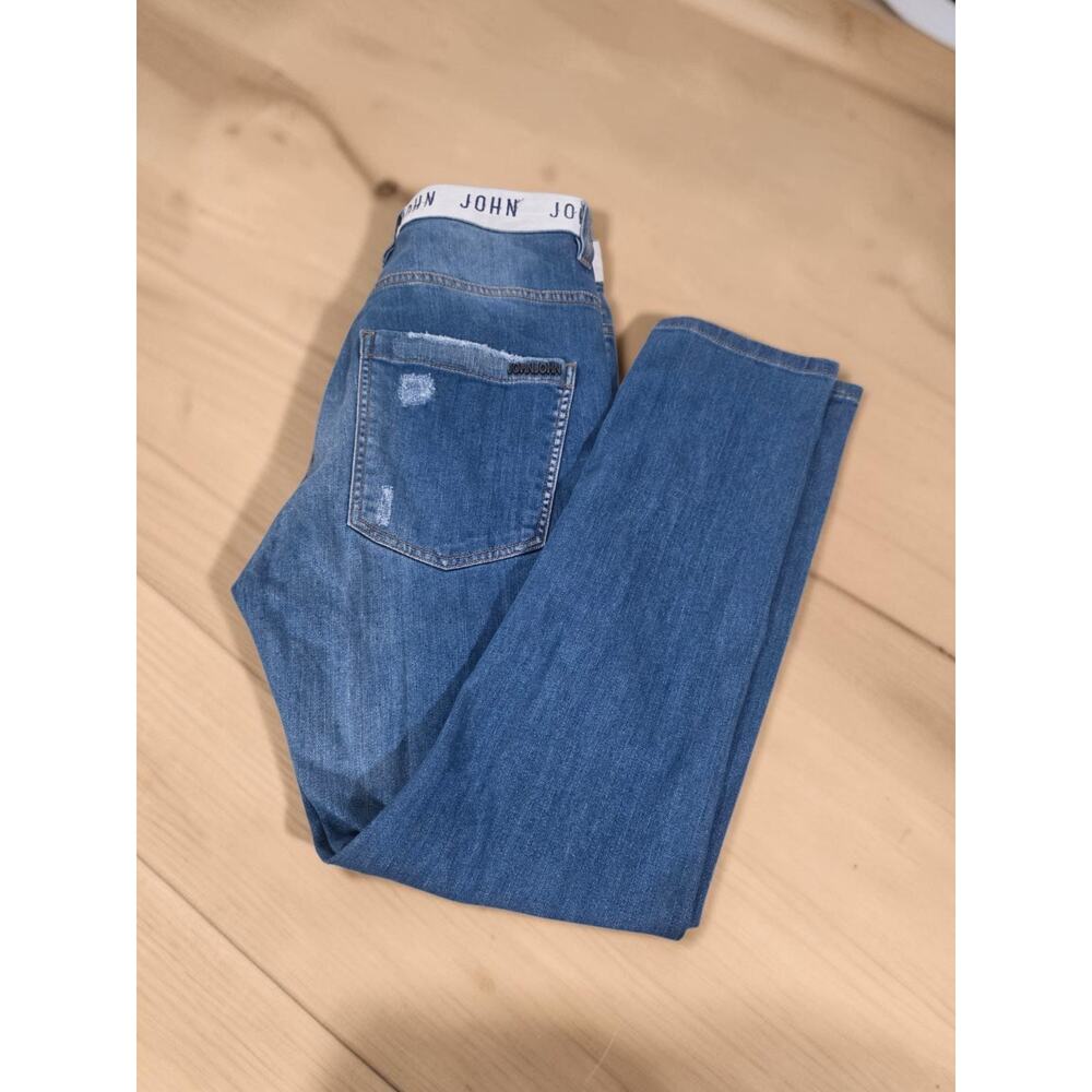 John John Denim Distressed Straight Leg Jeans Size 40 (Brazil) Medium Wash